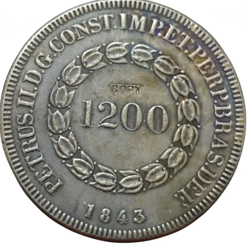 

1843 Brazil 1200 Reis - Pedro II Silver Plated Coin