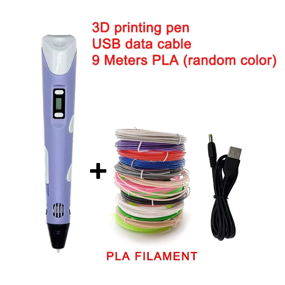 Elektronische 3D-printpen met 9M PLA-verbruiksartikelen Hoge temperatuur 3D Graffiti Tool Intelligent speelgoed Kerstverjaardagscadeau