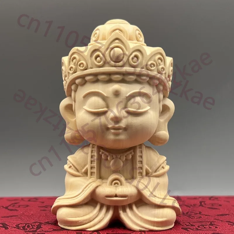 

Hand-Carved Boxwood Ksitigarbha Bodhisattva Baby Buddha - 3.46"H Cute Zen Statue Home Decor Solid Wood Figurine Ornament