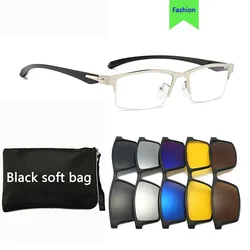 5 In 1 Rectangle Magnet Sunglasses Men Polarized Clip On Glasses for Men Half Metal Frame Male 0 Diopter Optic Myopia Eyewear