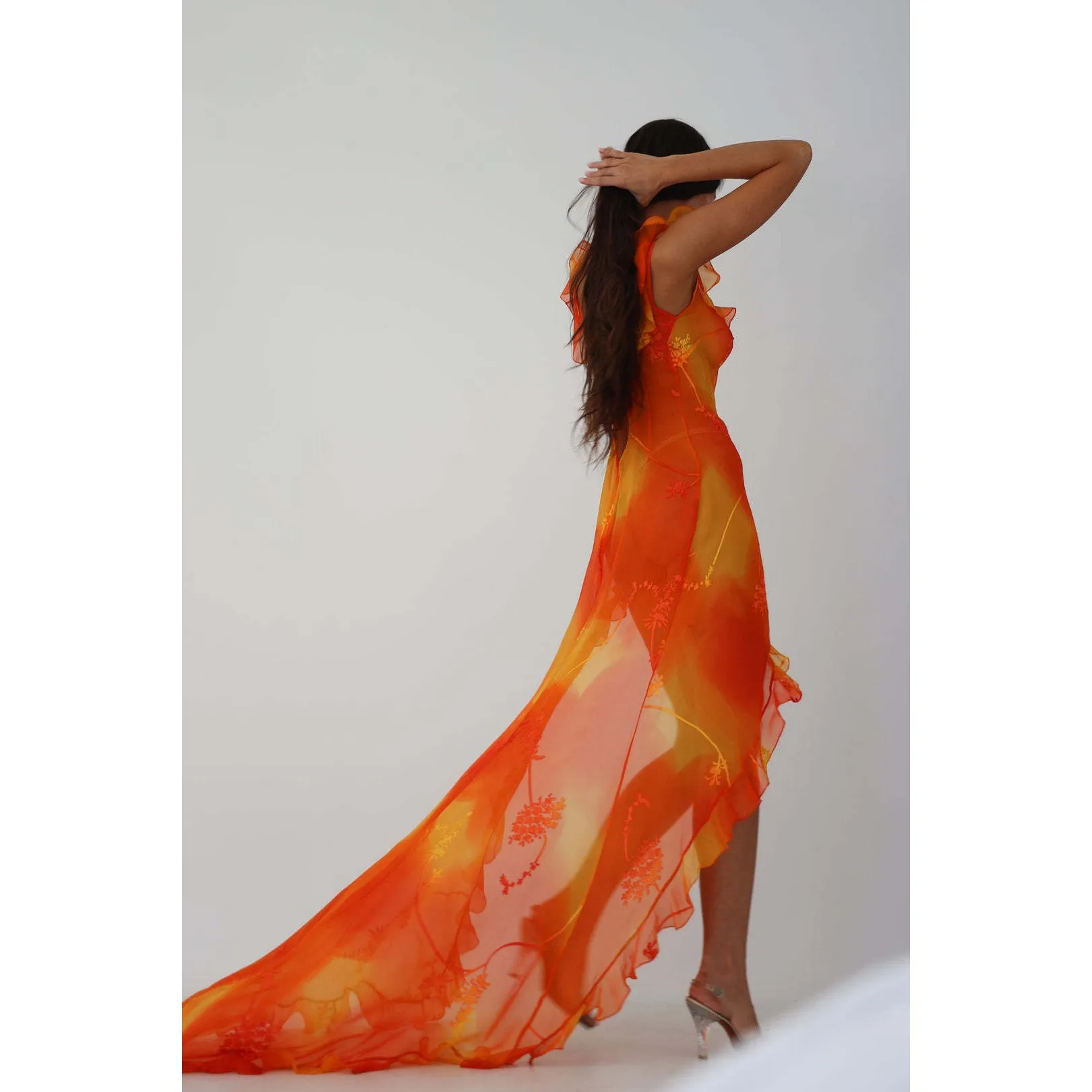 Sexy Low Cut Hollow out Dyed Dr Svel Gored Hem Bal High Slit Long Summer Evening Gown Versatile Faionable