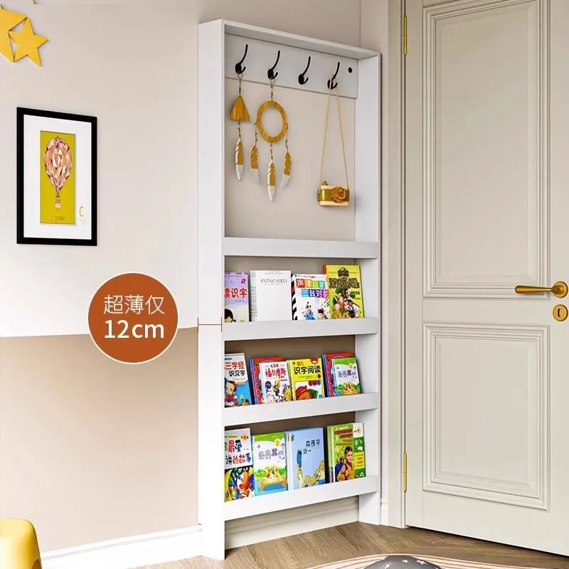 Customized solid wood door rear shelf with door ultra-thin bedroom floor-to-ceiling picture book rack against the wall