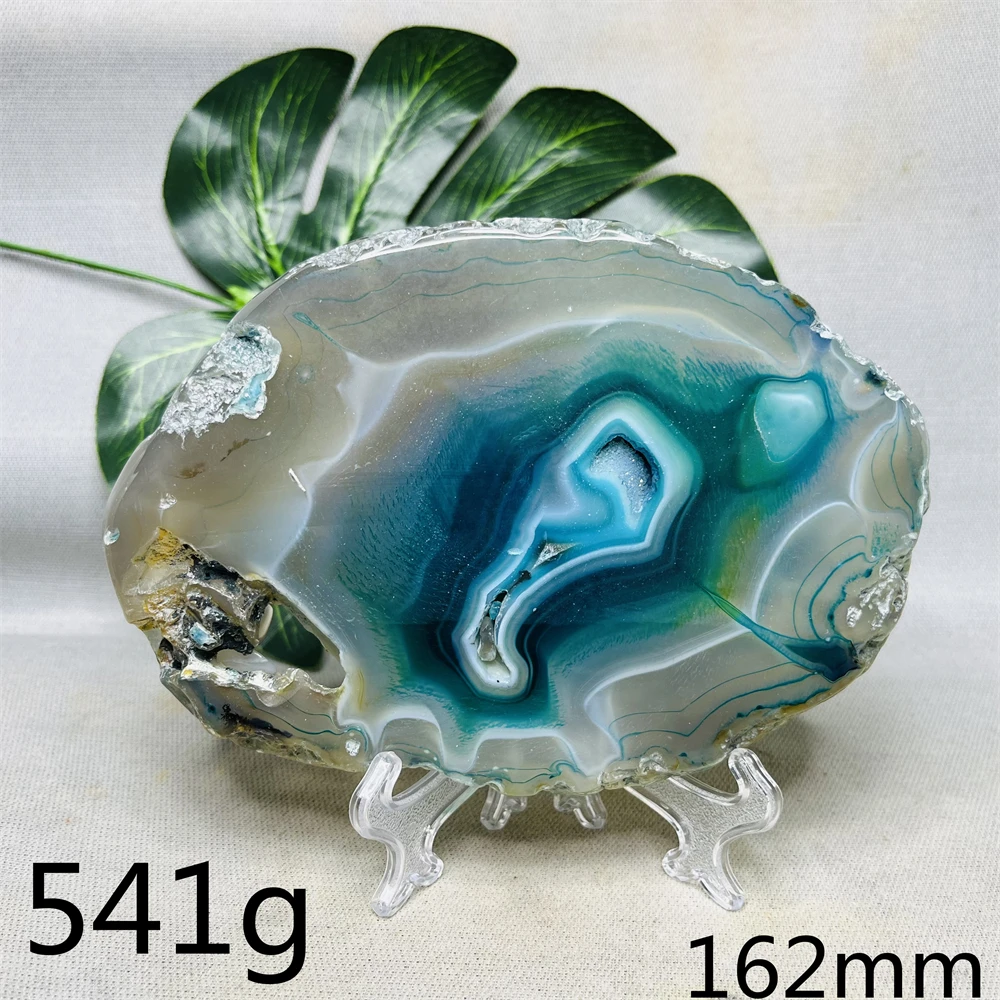 Natural Agate Gem Slice Blue Crystal Original Mineral Specimen Magic Mirror Modeling Home Room Decoration Gift Spiritual Healing