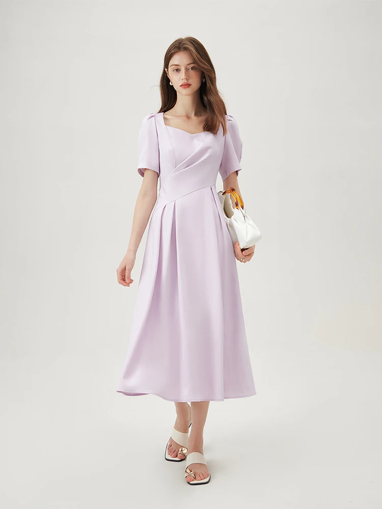 FSLE French Style Square Neck Long Dress For Women 2024 Summer New Holiday Casual All-Match White Dress Women 24FS12421