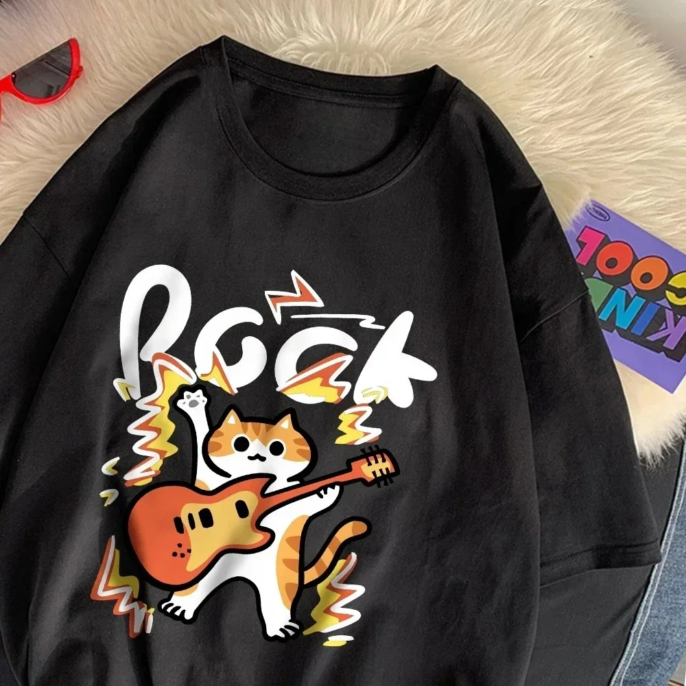 Camisetas Rock Hip Hop Cat para mujer camisetas con estampado de dibujos animados camisetas holgadas con cuello redondo
