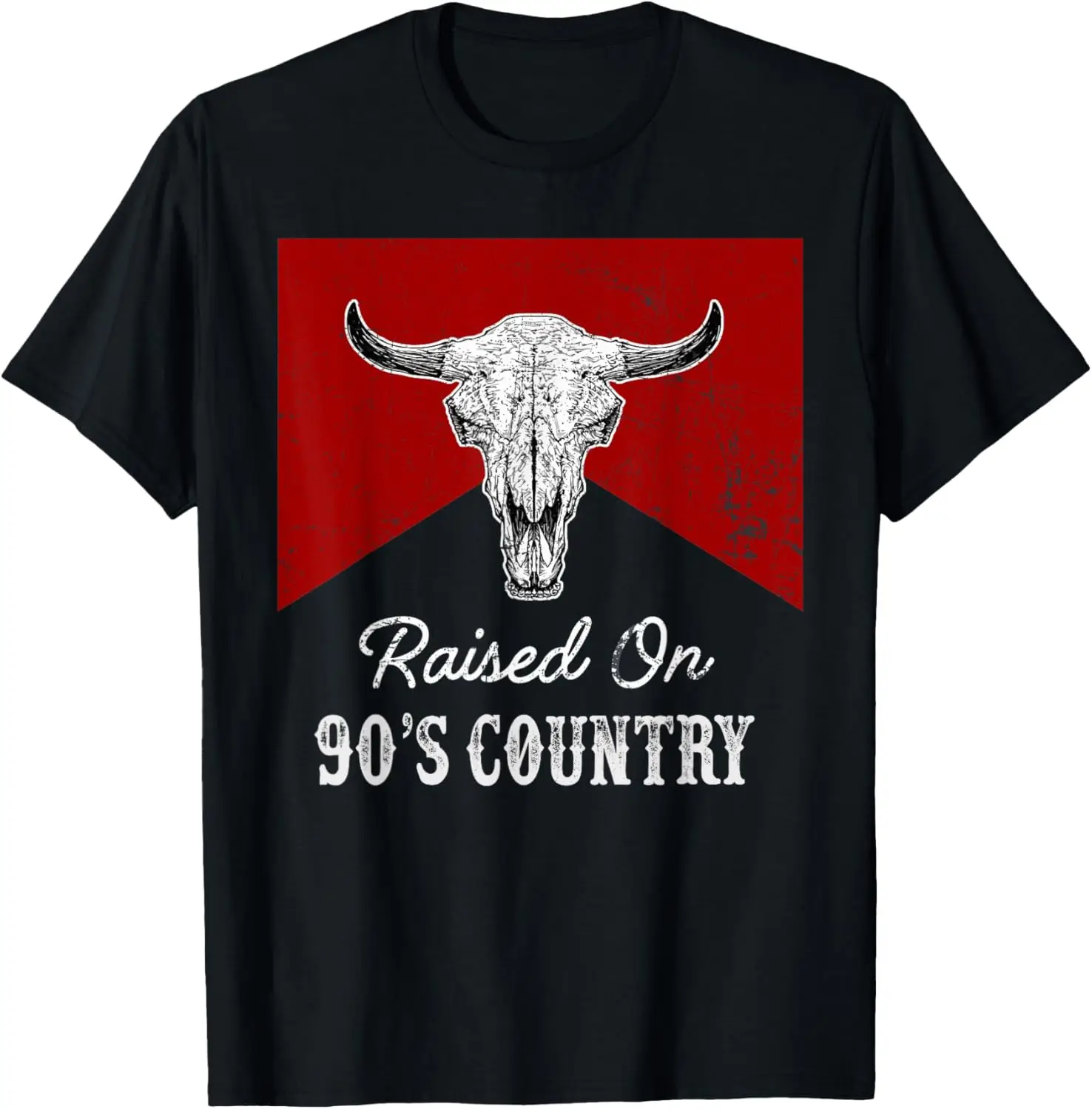 Retro Western Life Rodeo Bull Skull Raised On 90's Country T-Shirt