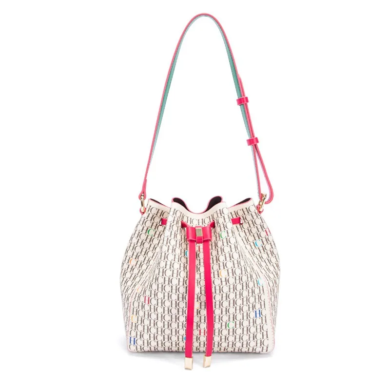 Модная женская сумка через плечо с принтом, классическая сумка-ведро с буквенным узором в стиле ретро, сумка-ведро в винтажном стиле для повседневных прогулок