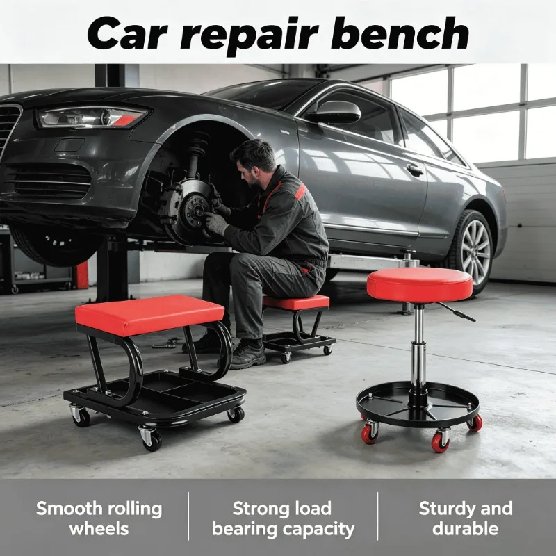 

Adjustable Headrest 3 Inch Foam Heavy Duty Low Profile Car Mechanic Creeper Rolling Garage Tool Tray Protable Car Repair Gear