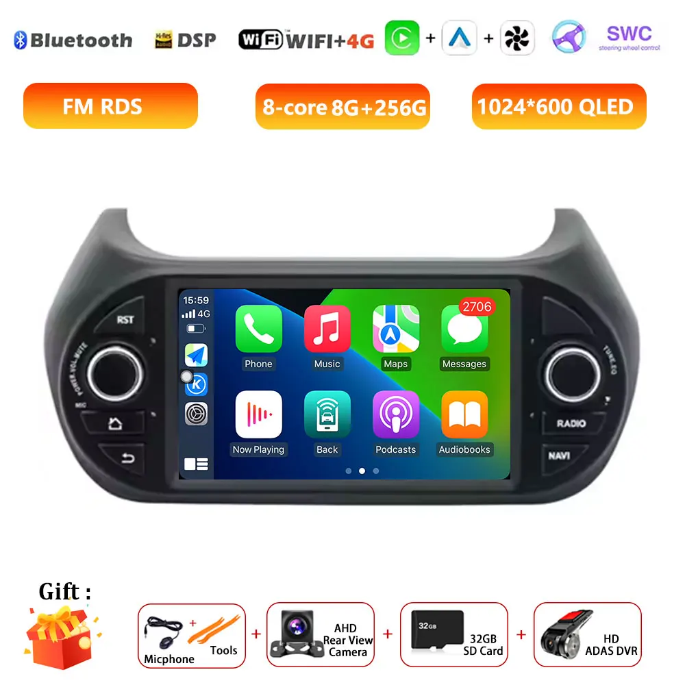 7 "Android Auto Radio Voor Fiat Fiorino Qubo Citroen Nemo Peugeot Bipper 2008-2017 Stereo GPS Carplay multimedia Video Autoradio