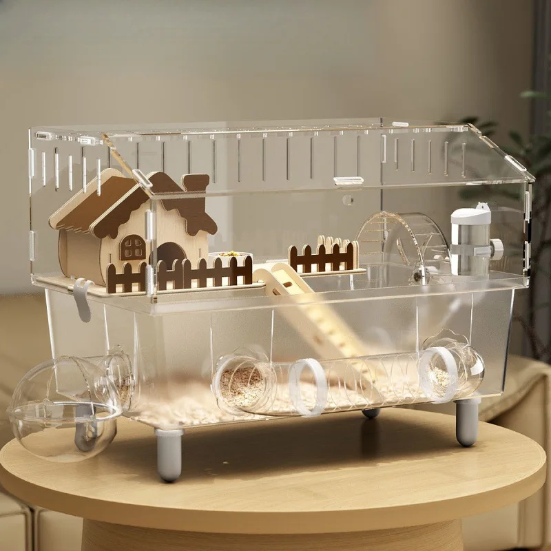 قفص هامستر، قفص الدب الذهبي، عش الشتاء، سهل التنظيف، فيلا أكريليك فاخرة، منزل خاص شتوي دافئ