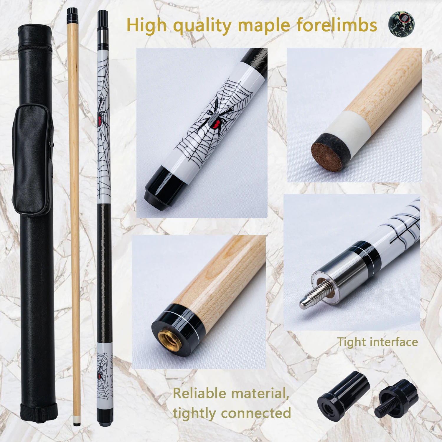 Professional Maple Pool Cue Stick with Spider Design Lightweight Stable for 9 Ball and Carom Includes Joint Protector