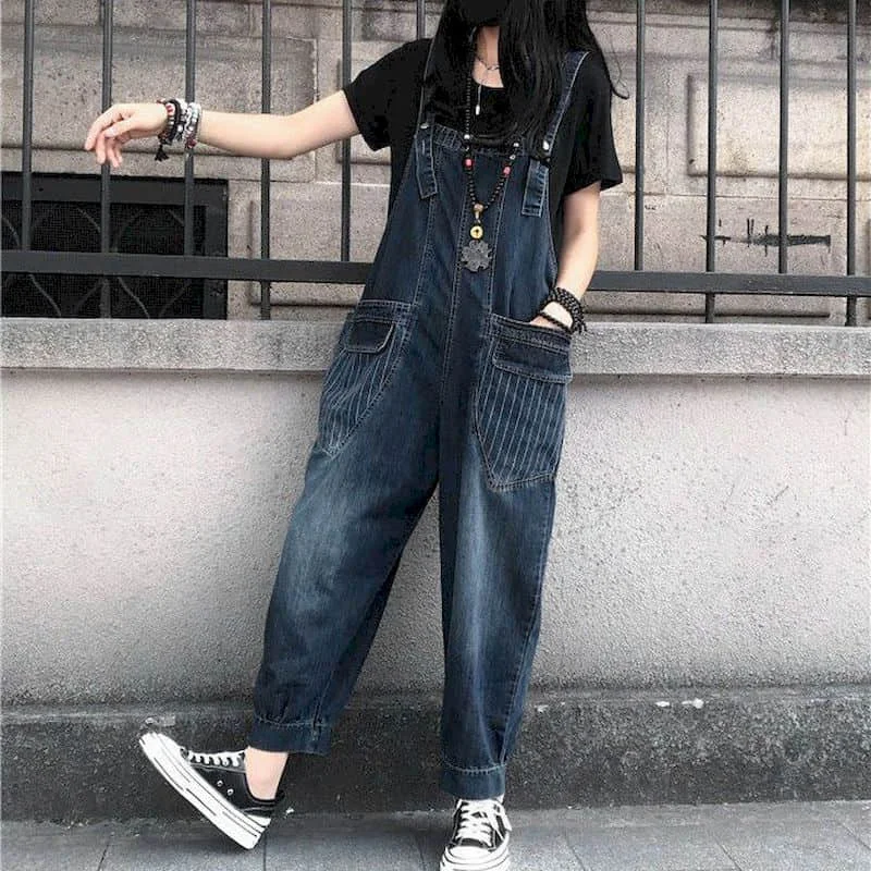 

Artistic Jumpsuits for Women Pocket Design Harem Pants Vintage Streetwear One Piece Outfit Women Casual Rompers Cropped Jeans