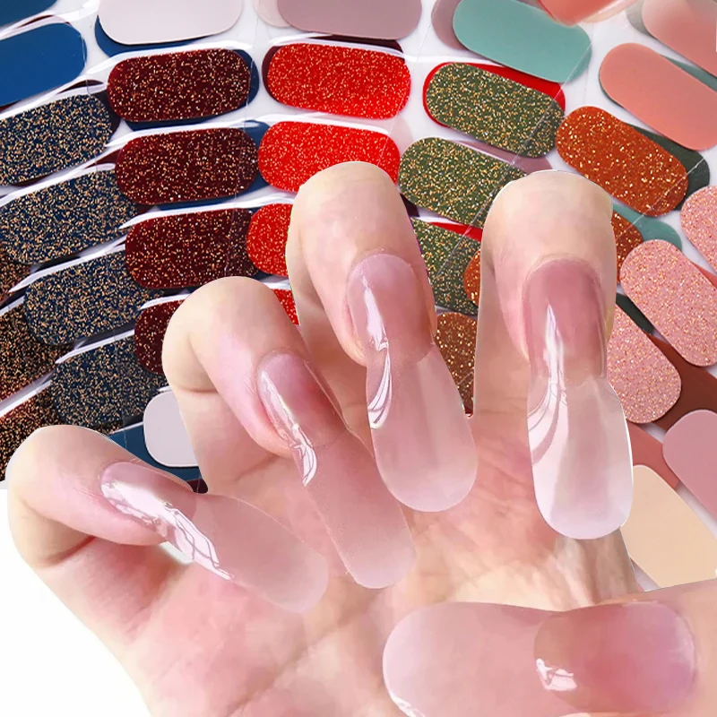 Diy אפייה מסמר מדבקות עצמית דבק עצמי כיסוי מלא עוטפת זמן רב נצנצים ג 'ל מדבקות אמנות מניקור