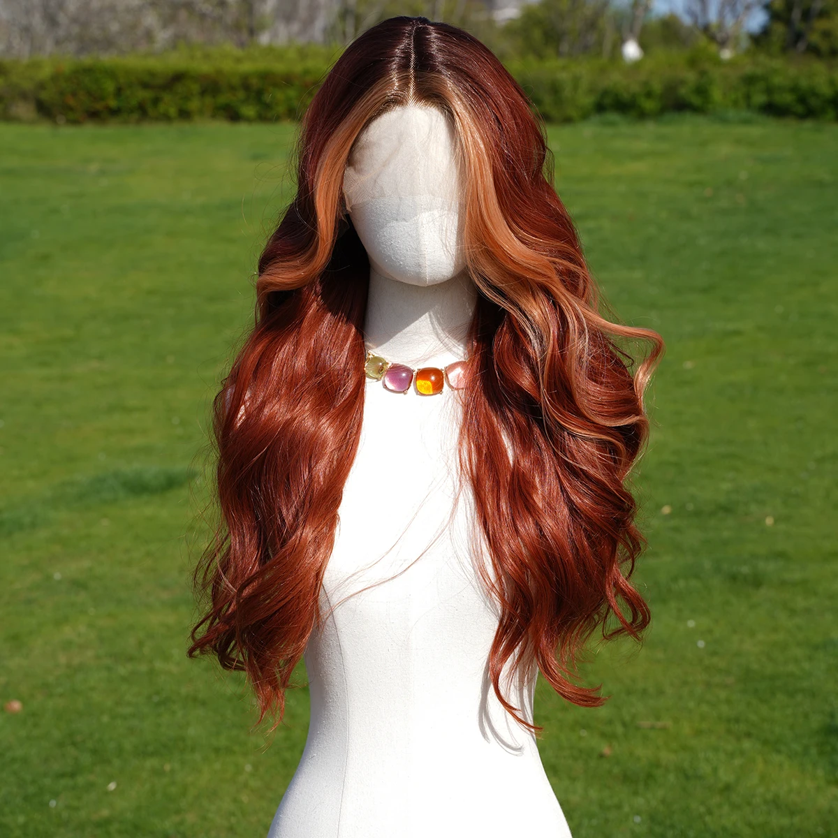 

Women's Simulated Wig Lace Natural Fluffy Wavy Long Curly Hair Brown Red Orange Highlight Dyed High-Temperature Silk