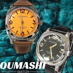 custom 46mm men's hand mechanical ST3600 movement double needle sapphire glass waterproof and intensely luminous leather strap