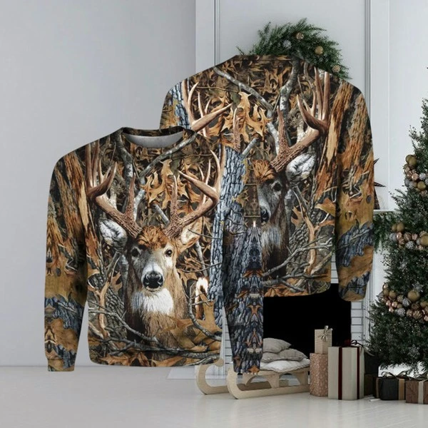 Autumn Winter Men Women Outdoor Hoodies Crewneck Sweatshirt Forest Elk 3d Printed Pullover Polyester Oversized Long Sleeve Tops