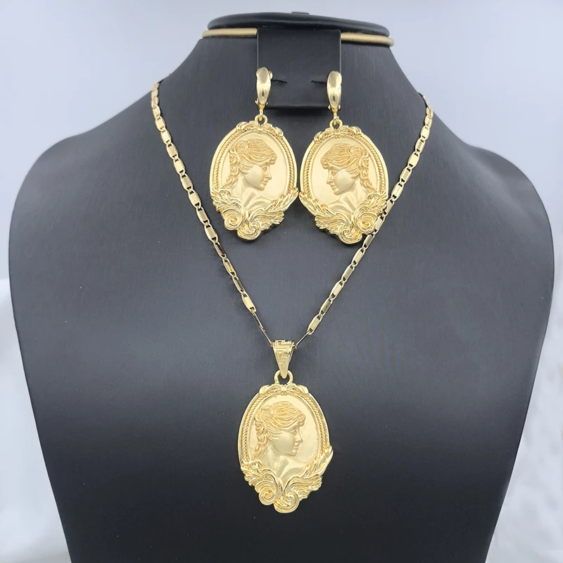 Italian Necklace Classical Drop Earrings Pendant African Jewelry Sets Dubai Gold Plated Wedding Jewellery Luxury