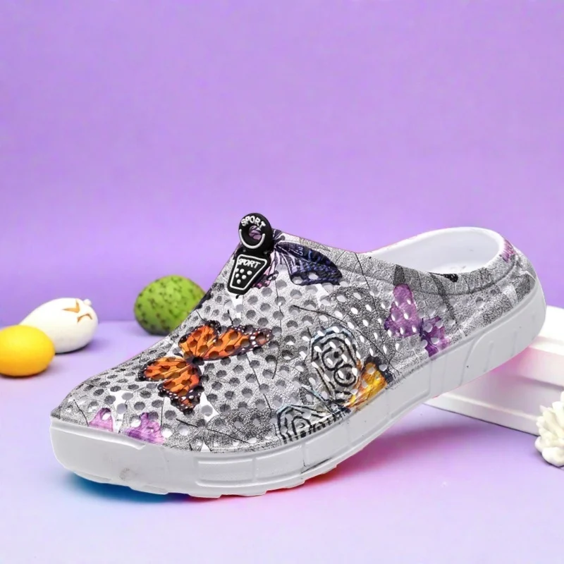 صنادل نسائية أنيقة ذات فتحة قابلة للتنفس بطباعة فراشات - خفيفة الوزن ومريحة ونعل ناعم سهل الارتداء للارتداء اليومي، في الهواء الطلق، الشاطئ،