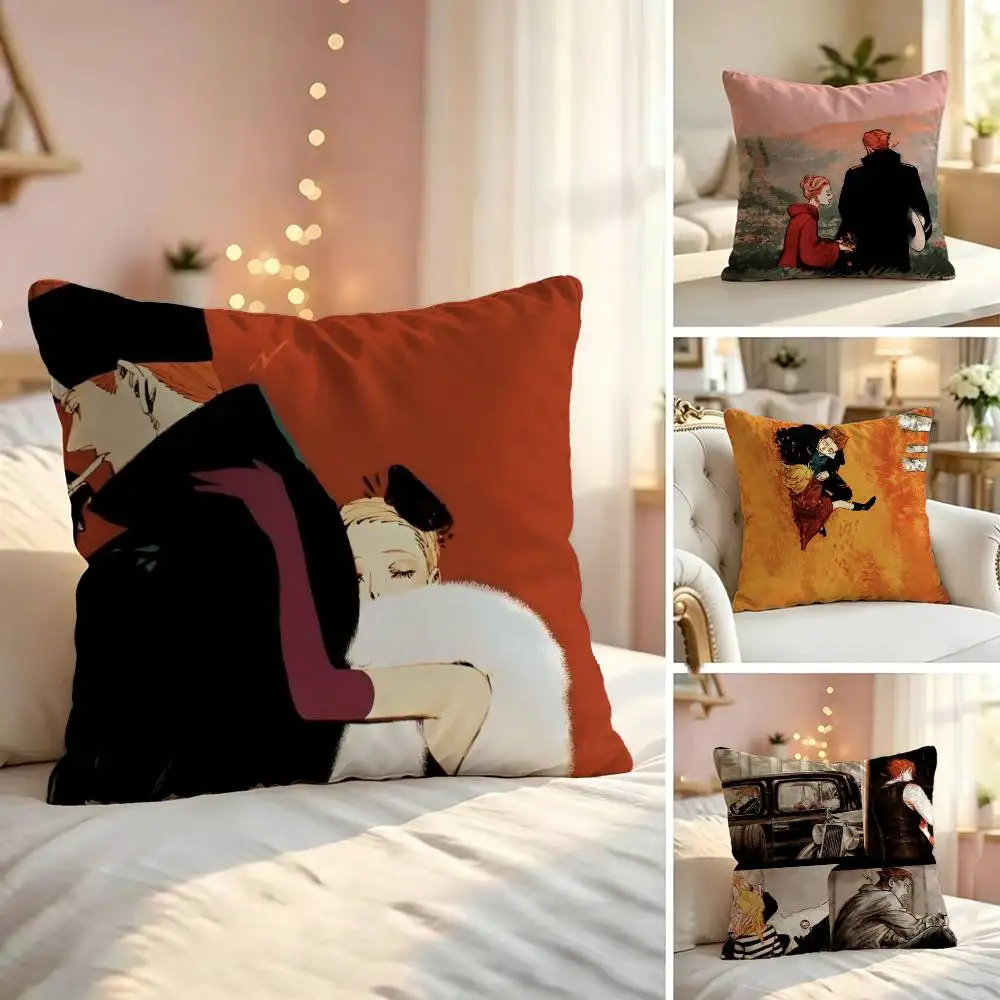 V-Vintage Josei Manga Veil E-Emma Aleksander Pillow Case Sofa Living Room for Bedroom Headboard Backrest Cushion Square Nap Time