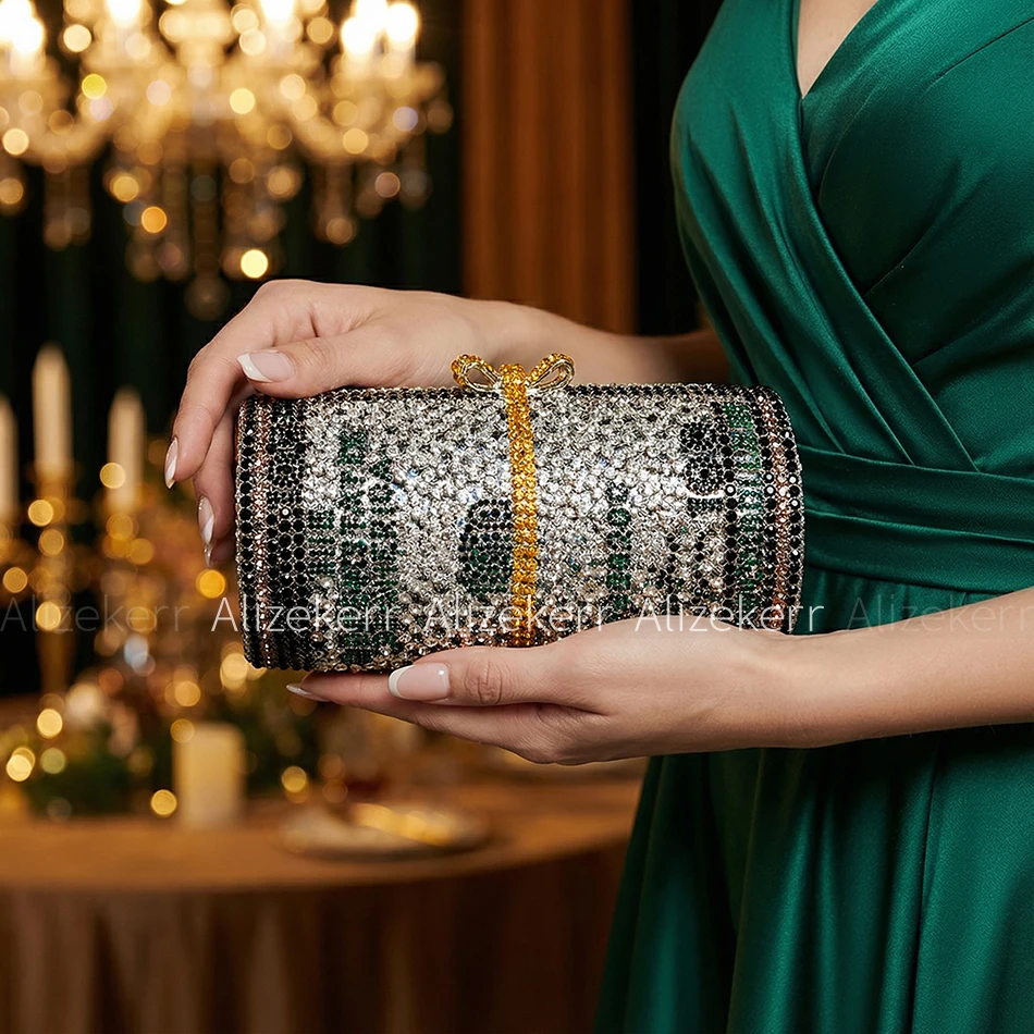 Alizekerr A Roll of US Dollars Shaped Crystal Evening Bags Women New Gorgeous Novelty Unique Diamond Clutch Purses Wedding Party — zdjęcie 3