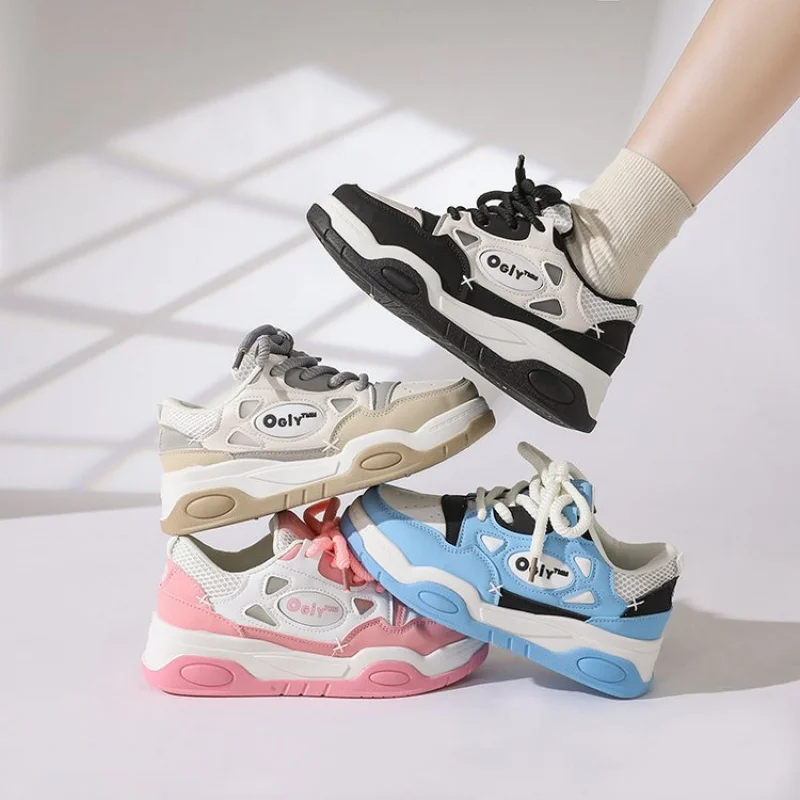 

Women Chunky Platform Sneakers Breathable Mesh Trainers Retro Dad Shoes Casual Lace Up Walking Matte Athletic Outdoor Streetwear