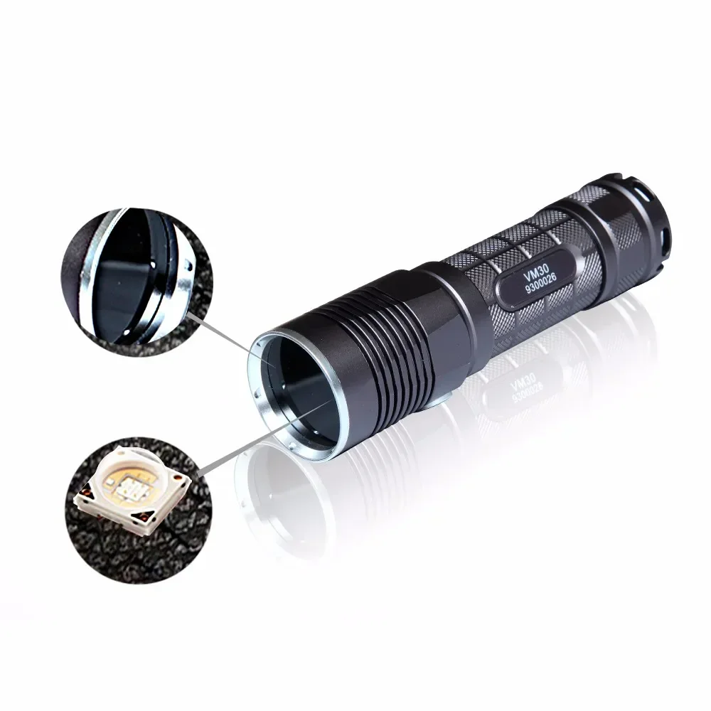 

New Yushi Ultraviolet Flashlight VM30 LED Flashlight NICHIA Lamp Beads Pure 365 nm UV a Light Source Professional Black Filter U
