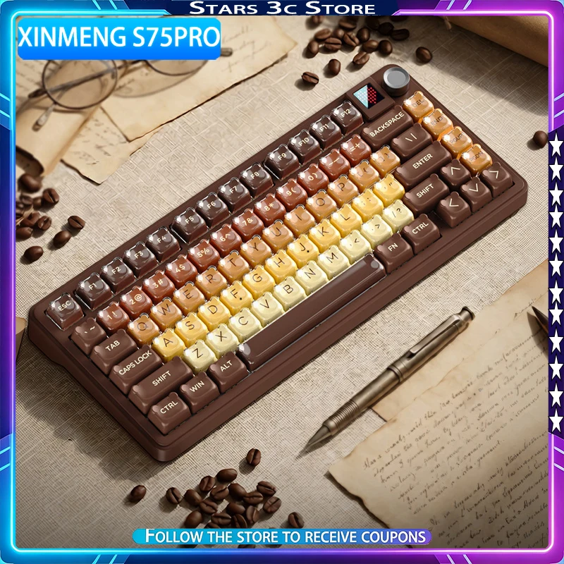 Xinmeng S75Pro Mechanical Keyboard Wireless Tri Mode with Multi-function Knob Double 8K Low Latency Hot-swappable Game Keyboard