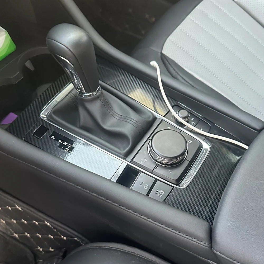Carbon Fiber Interior Car Sticker For Mazda 3 BP 2020-2023 Central Console Gear Shift Panel Door Handle Cover Trim