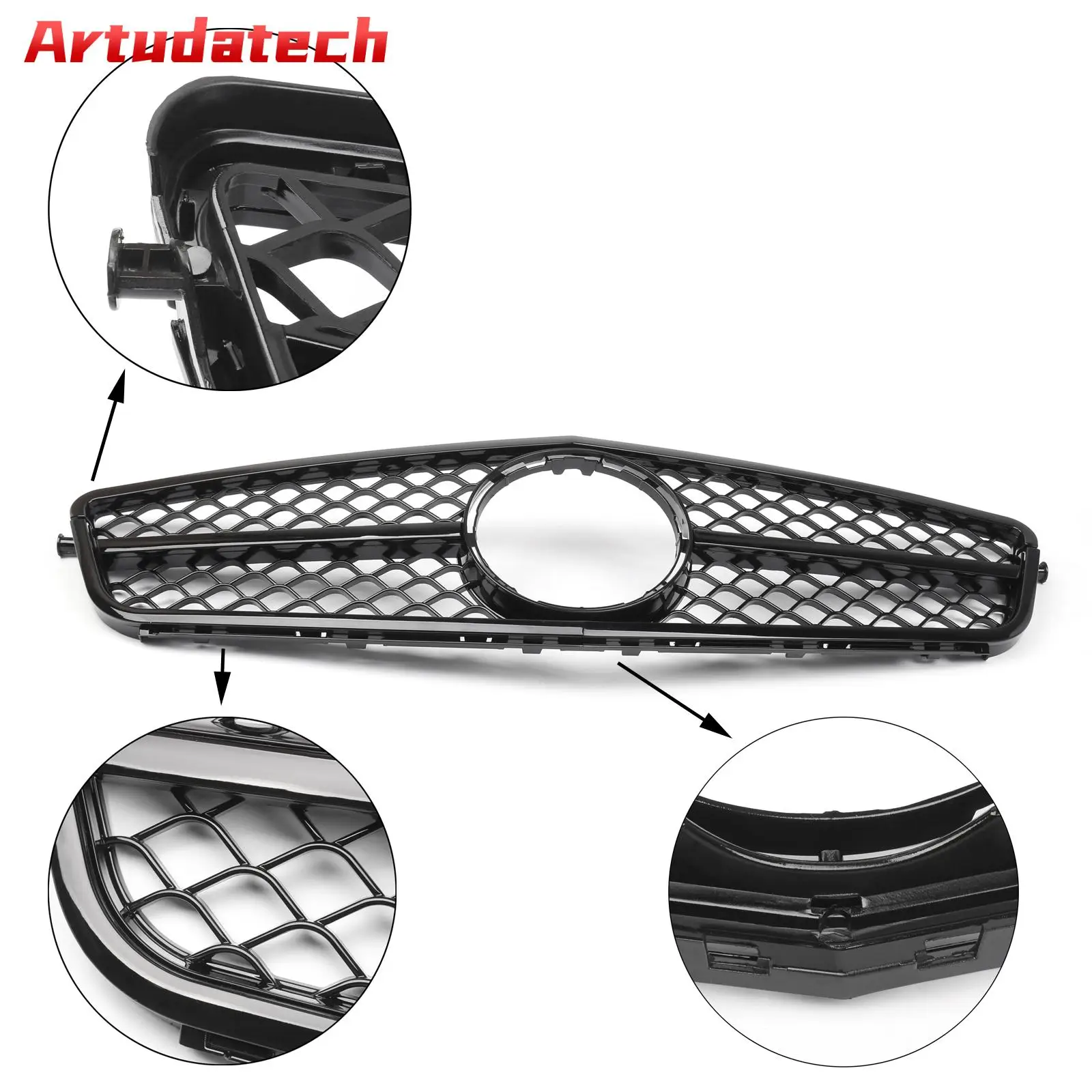 

Artudatech C63 Style Gloss Black Grill Grille Fit fors C-Class Benz W204 C300 C350 C300 350 2008-2014 2009 2010 2011 2012 2013