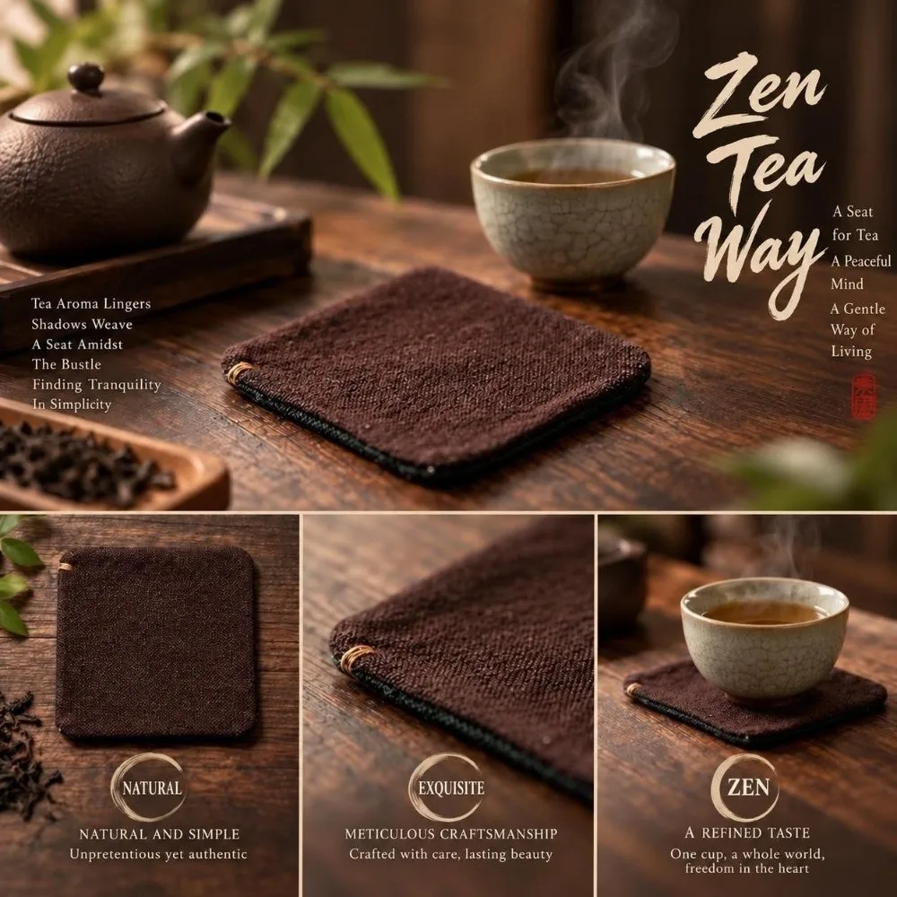 Hand-Sewn Teacup Pad Square/Hexagon Tie-Dye Non-Slip Pad Heat Resistant Zen Grass And Wood Heat Insulation Pad for Tea Ceremony