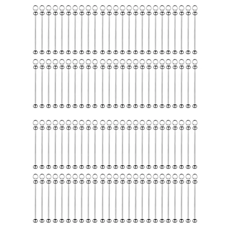 ABKW-100Pcs Blank Beadable Keychain Bars,Metal DIY Bead Keychain Bar Charms Eady Detachable Key Chain Making Accessories