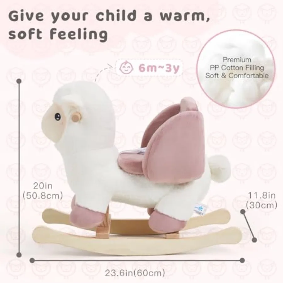 Baby hobbelpaard, kinderen pluche gevulde hobbeldieren, schommelstoel met veiligheidsgordel voor baby's van 6 maanden, wit schaap hobbelpaard