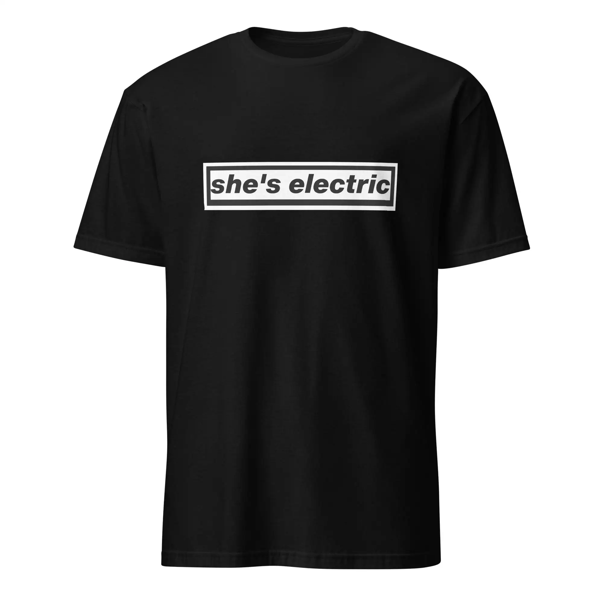 Black Short Sleeved T-shirt with White Box Letters 