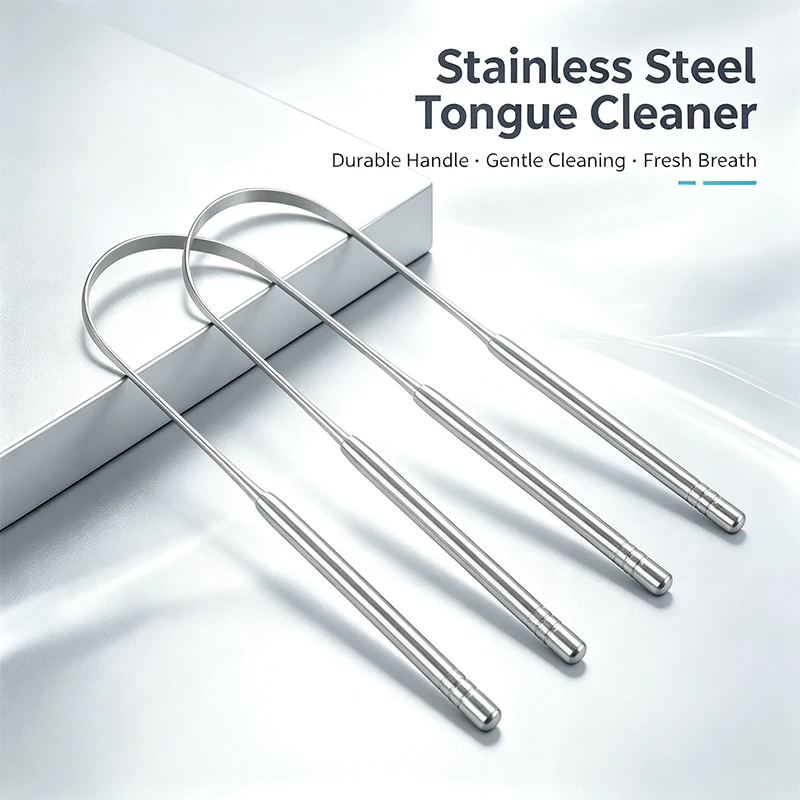 Stainless Steel Tongue Cleaner Metal Tongue Scraper Reusable Oral Hygiene Tool Fresh Breath