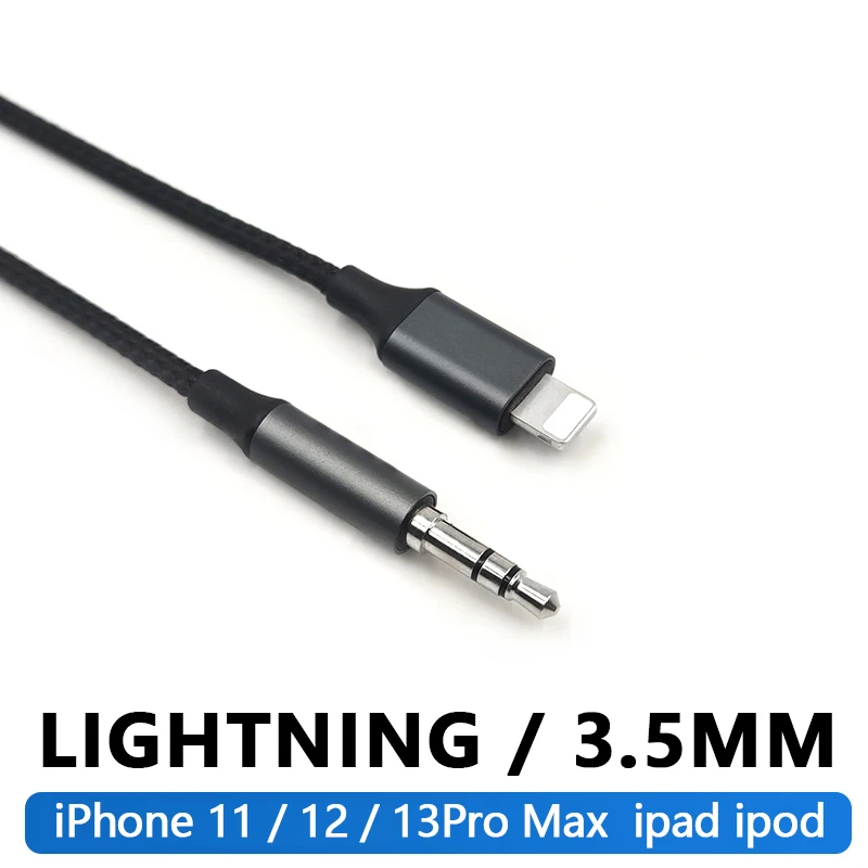 Earmax 1m aux relâmpago plug 8 pinos para 3.5mm jack conector de expansão de áudio do carro é cabo de áudio para iphone 11/12/13pro