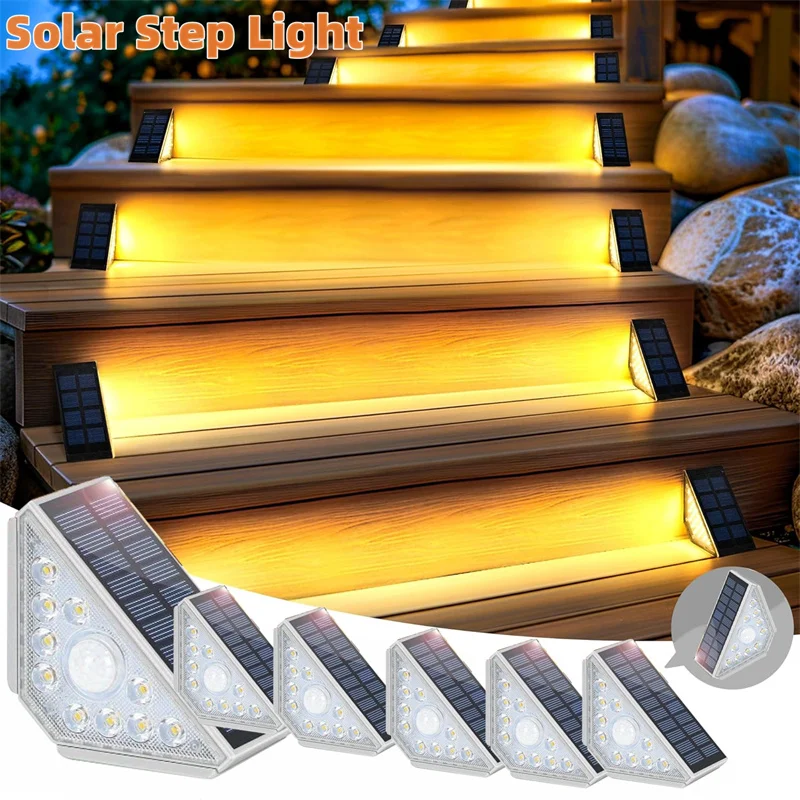 Solar-Stufenleuchten für den Außenbereich, 10 LEDs, Solar-Treppenleuchten, wasserdicht, mit Bewegungssensor, für Garten, Treppe, Terrasse