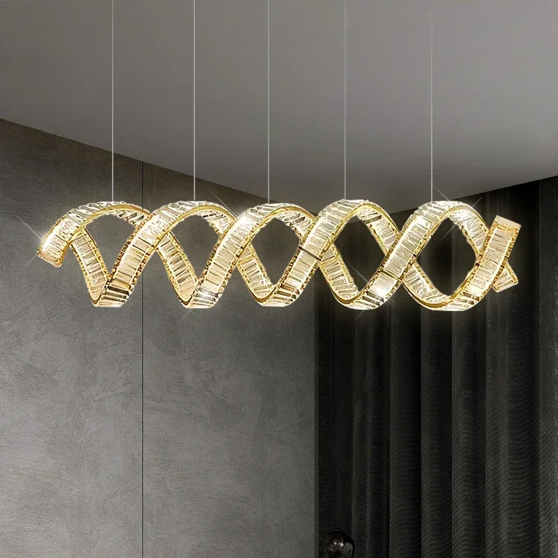 Modern Spiral Crystal Led Pendant Lights Dining Room Chandeliers Lighting Home Decor Kitchen Bar Lamparas Hanging Lamp Luminaire