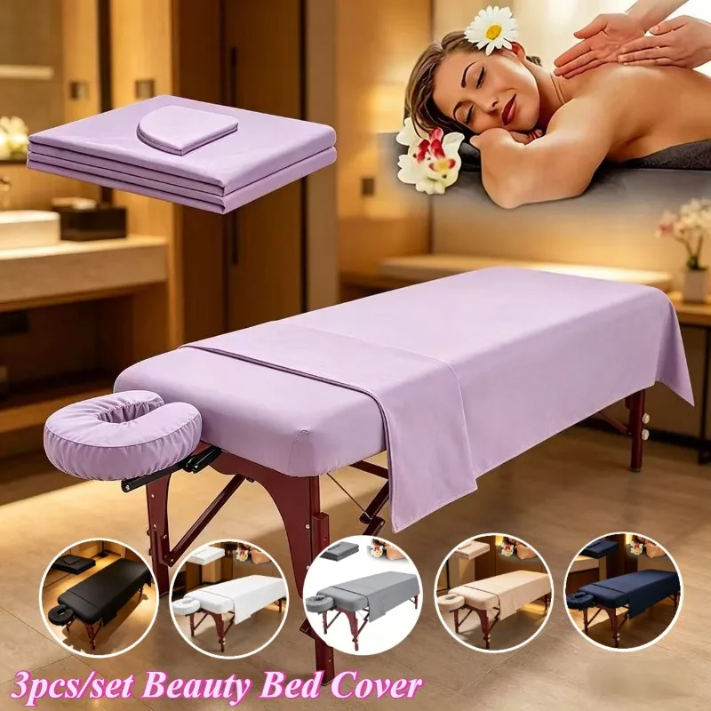 3pcs/set Polyester Salon Spa Bed Cover Solid colored Massage Bed Sheet with Pillowcase for Beauty Salon Spa Home Body Care