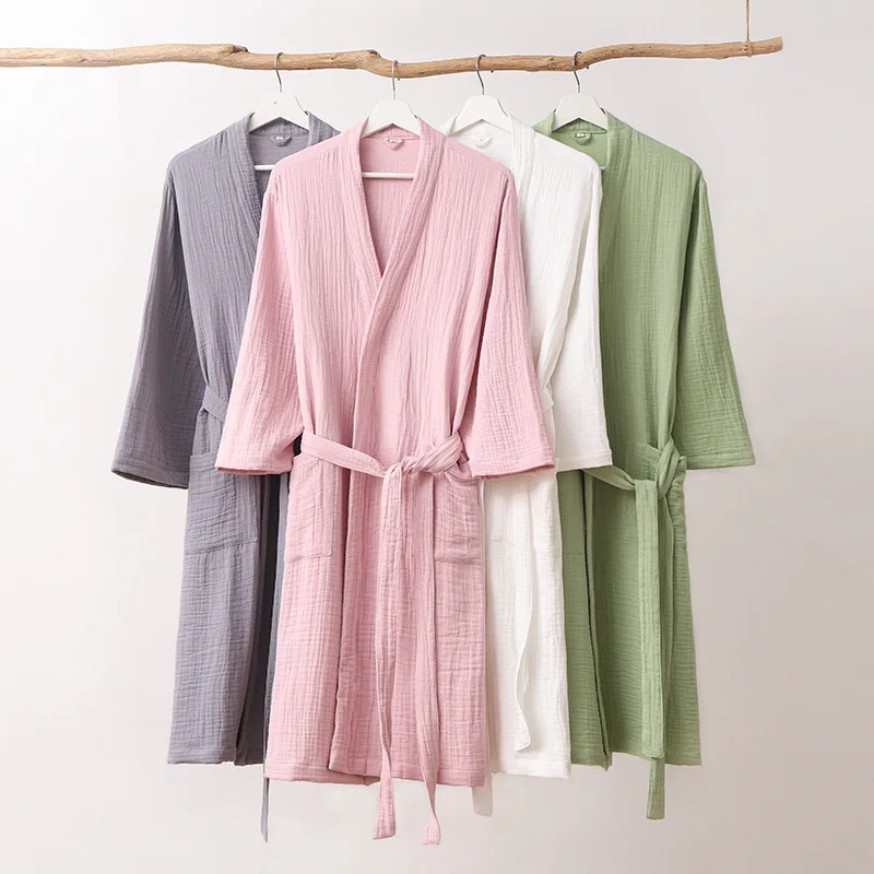 

2025 New Kimono Bathrobes Men &Women Sleepwear Nightgown 100%Cotton Gauze Loungewear Dressing Gown Water Uptake Hotel Sap Robe