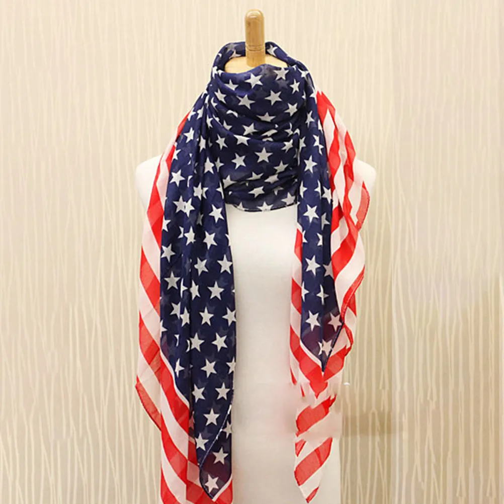 

2Pcs Women Star Stripe Flag Scarf Chiffon American Flag Design Fashion Party Beach Travel Shawl Gift Women Scarf