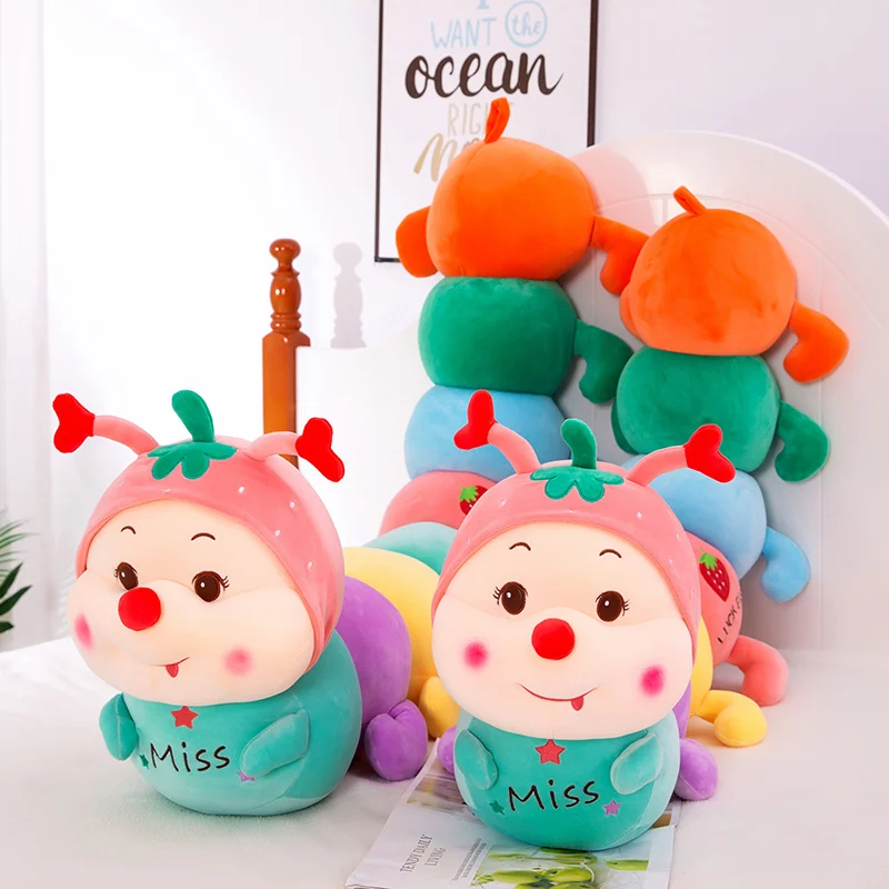 Cute Colorful Caterpillar Plush Toy Long Sleeping Pillow Soft Stuffed Strawberry Insect Doll Home Decor Kids Girls Birthday Gift