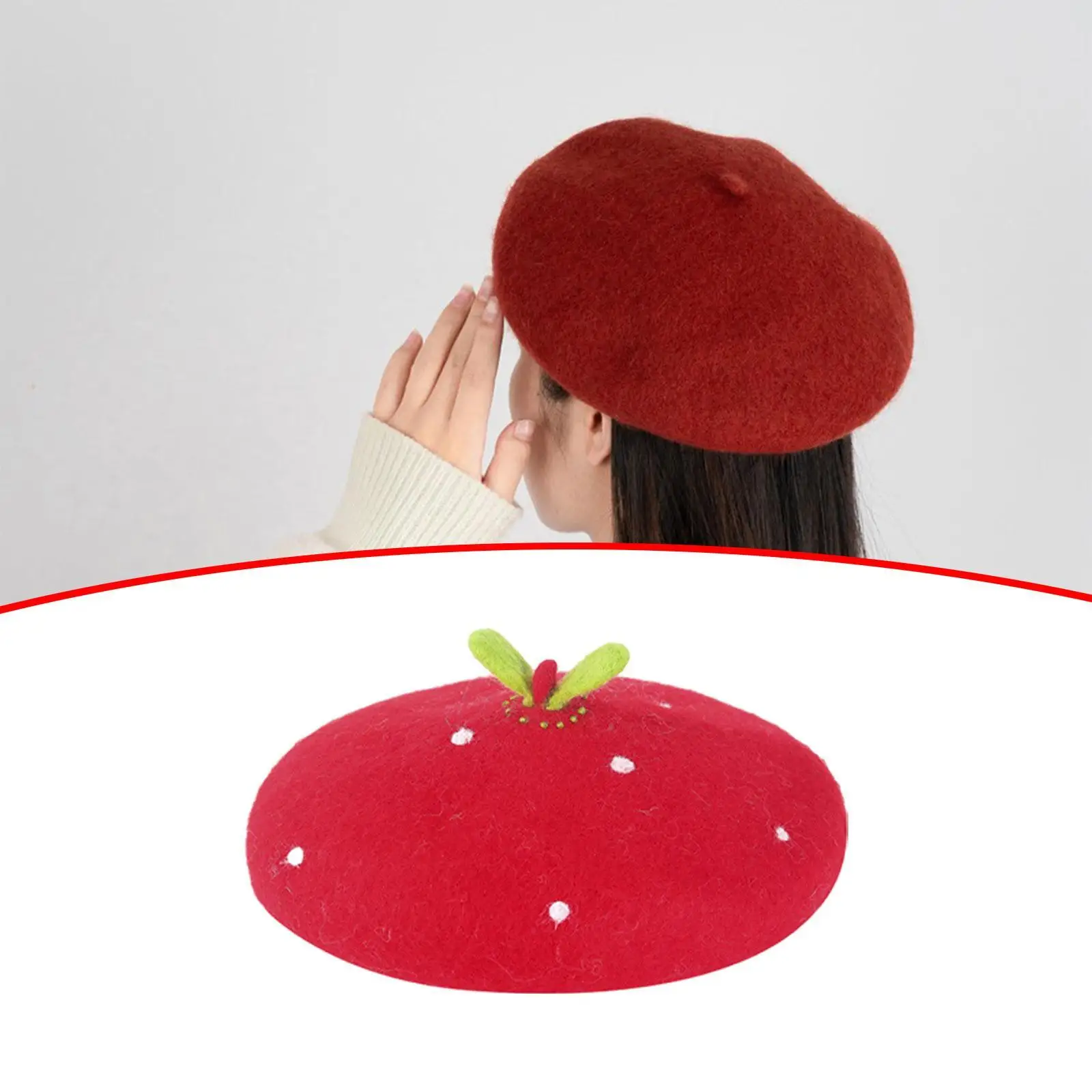 Strawberry Beret Hat Lady Beret Practical Wool Cap for Stage Vacations Party