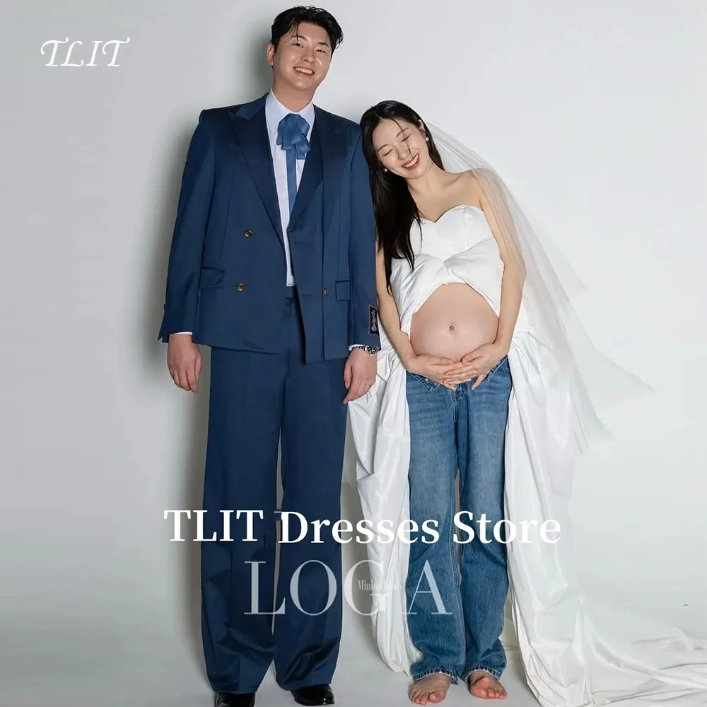 

TLIT Sweetheart Silk Taffeta Wedding Party Dresses Korea Pregnant Women Split Bride Gowns Formal Party Customized Maternity
