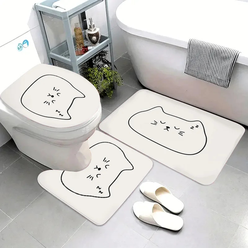 Cute Cartoon Animal Bath Mat Set for Bathroom Decor Toilet Rug Bath Mat Slippers Set
