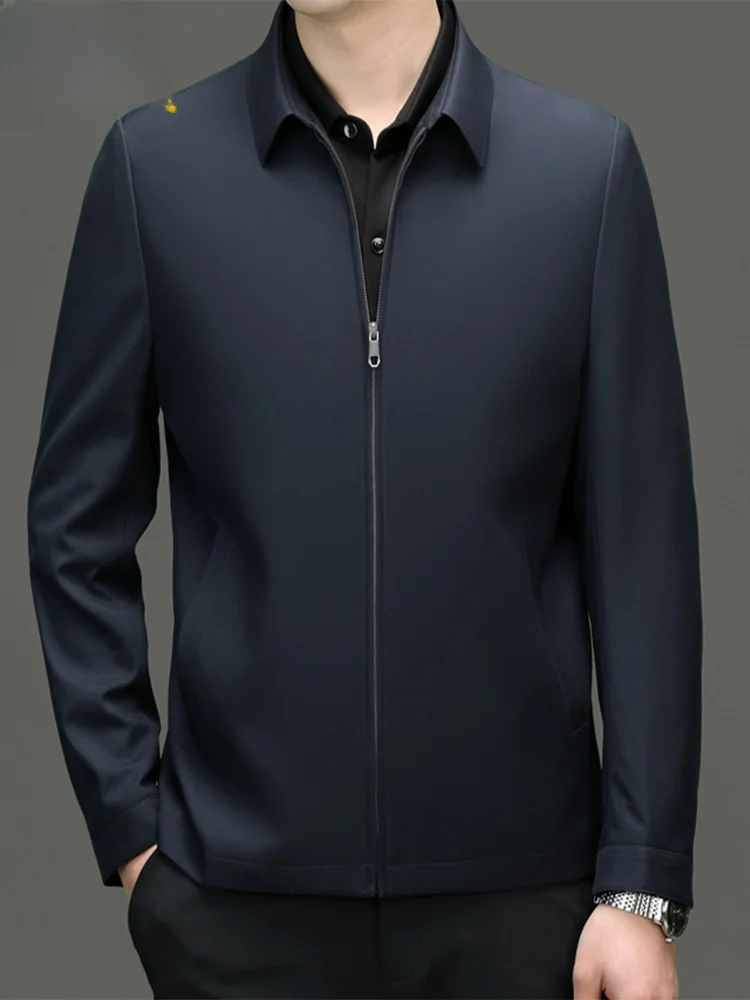 

Busin Casual Woodpeer Jaet Men's Spring New Zipper Collar Mid-aged Dad's Sle Polyester Nylon Cosite Fiber Jaet