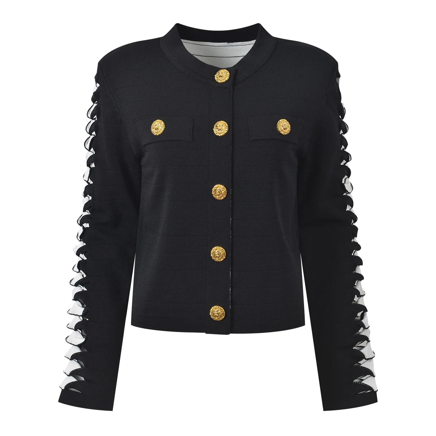 

Metal Bule Open Cardigan ort Hollow out round Ne Women's Outerwear Autumn Winter Faion Design Color Blo Sle