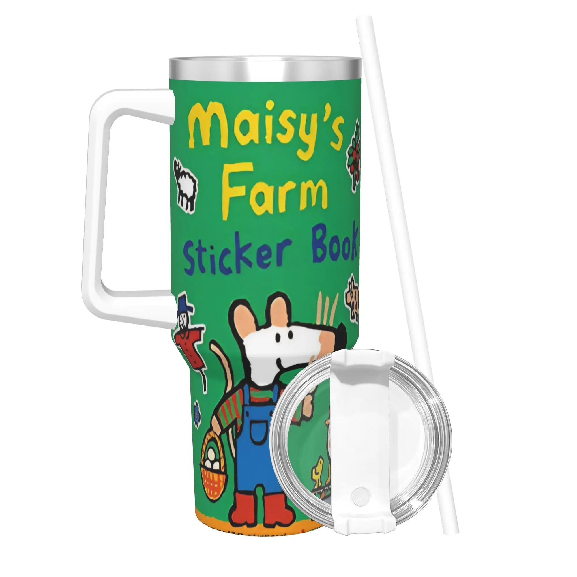 Maisy Mouse Tumbler With Straw  Stainless Steel Travel Mugs Double Wall Vacuum Insulated for Cold Or Hot 40oz