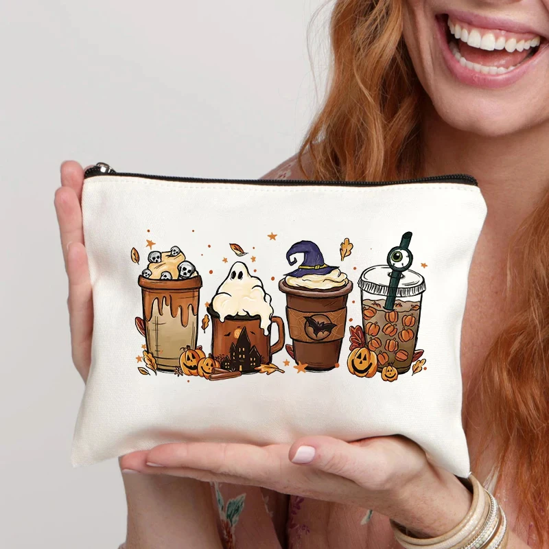 Kaffeetasse Ahornblatt Skelett Kürbis bedruckte Kosmetik tasche verschiedene Lagerung Reiß verschluss Beutel Feder mäppchen Halloween Geschenk Make-up Taschen