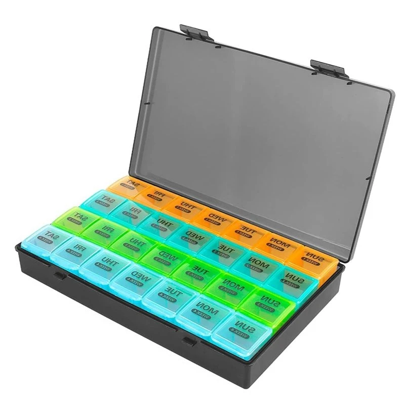 Beauty Monthly Pill Organizer 1 Time A Day, With 28 Compartments 4 Weeks Pill Dispenser Box With Flip Lids,Organizer Box Daily