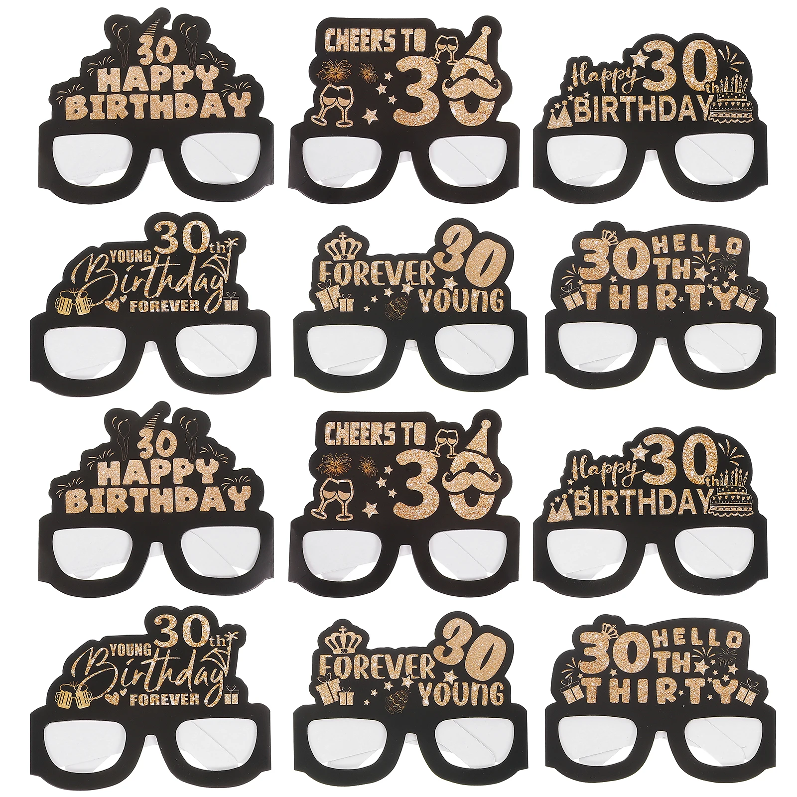 

12pcs Paper Glasses Frame Birthday Party Eyeglasses Photo Props Decoration 3D Design Reusable Safe Comfortable Festive